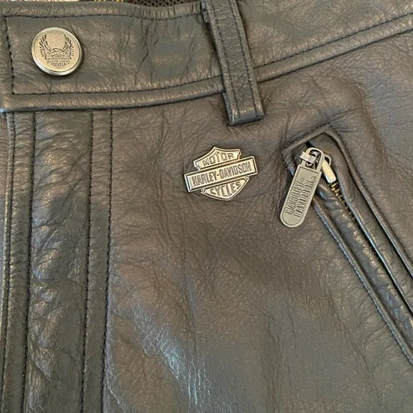 Harley-Davidson Black Leather Pants with Stretch Back Side - Picture 4 of 7